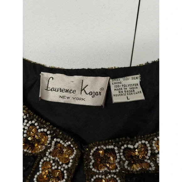 Vintage Laurence Kazar Jacket Womens Large Black Beaded 100% Silk Evening Formal - Picture 6 of 9